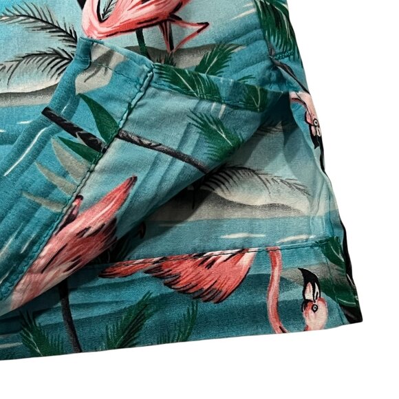 Benny's Retro Flamingo Print Button Down Shirt, Blue Pink Green, M - Picture 5 of 7